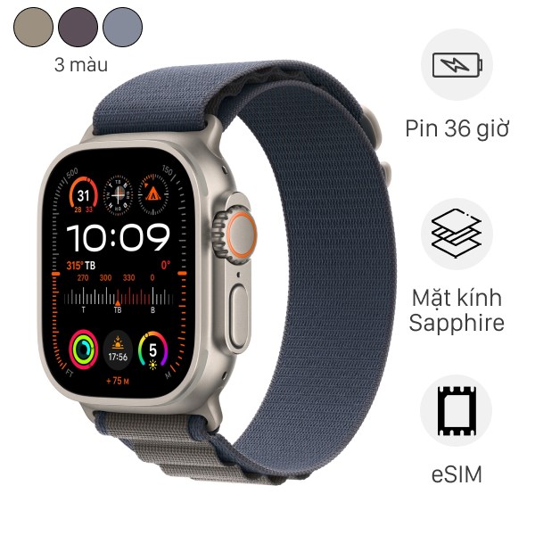 Đồng hồ thông minh Apple Watch Ultra 2 GPS   Cellular 49mm viền Titanium dây Alpine size S