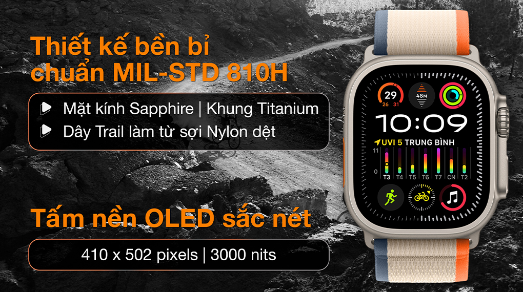 Apple Watch Ultra 2 LTE 49mm viền Titanium dây Trail size S/M - Thiết kế 