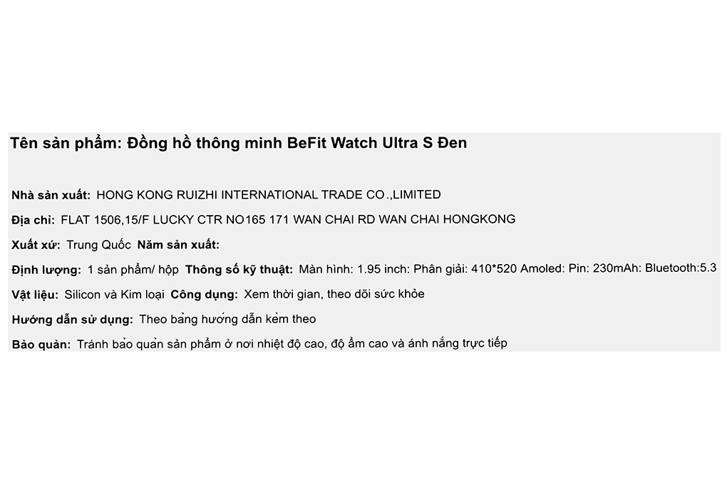 BeFit Watch Ultra S 52.1mm dây silicone Màu Đen