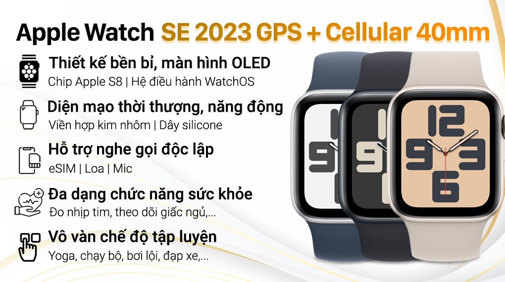 Đồng hồ thông minh Apple Watch SE 2023 GPS + Cellular 40mm viền nhôm dây thể thao