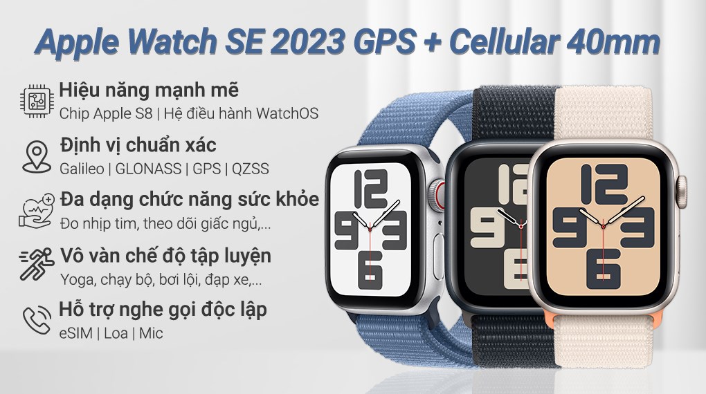 Đồng hồ thông minh Apple Watch SE 2023 GPS + Cellular 40mm viền nhôm dây vải