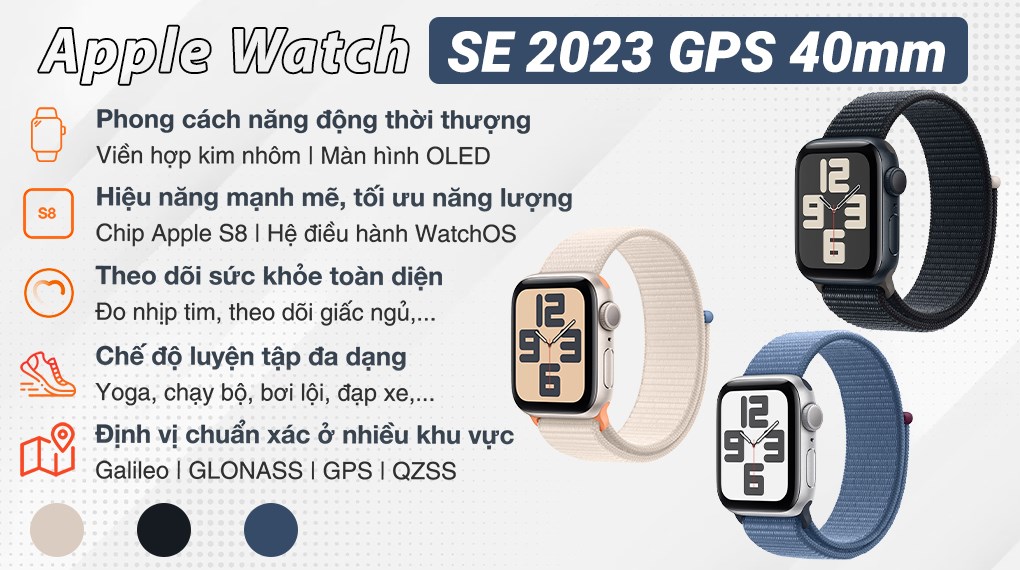 Đồng hồ thông minh Apple Watch SE 2023 GPS 40mm viền nhôm dây vải
