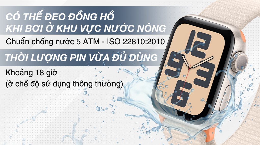 Apple Watch SE 2023 40mm viền nhôm dây vải - Pin và chống nước