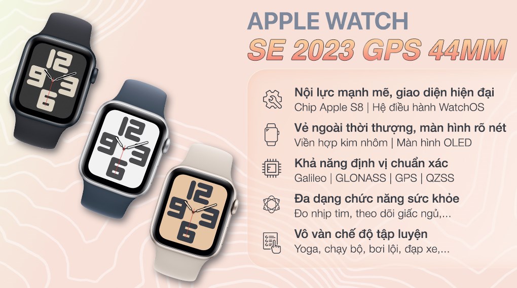 Đồng hồ thông minh Apple Watch SE 2023 GPS 44mm viền nhôm dây thể thao