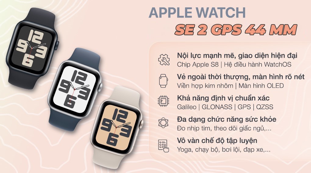 Đồng hồ thông minh Apple Watch SE 2 GPS 44mm viền nhôm dây thể thao size S/M