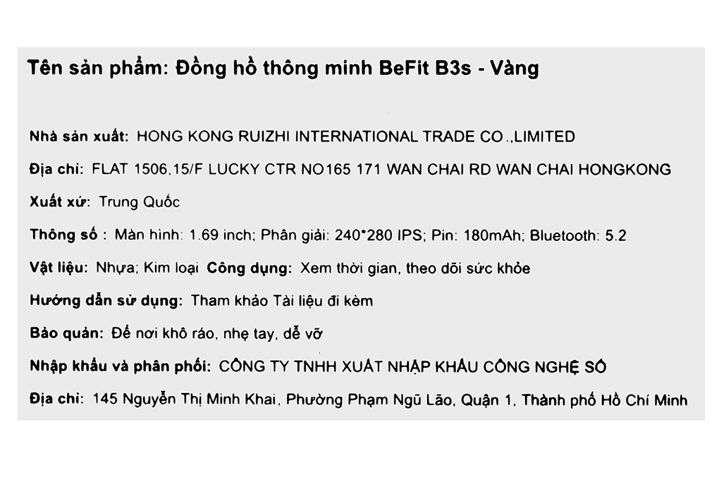 Đồng hồ thông minh BeFit B3s 44mm Màu Vàng