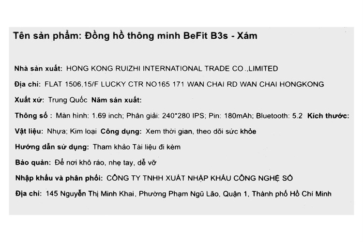 Đồng hồ thông minh BeFit B3s 44mm Màu Xám