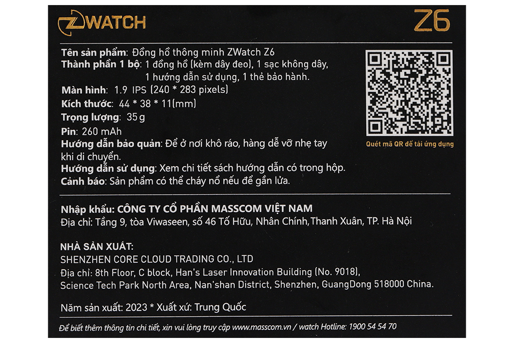 Đồng hồ thông minh Zwatch Z6 44mm Xanh dương Màu Xanh Dương