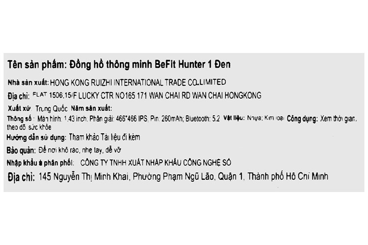 Đồng hồ thông minh BeFit Hunter1 48.3mm Màu Đen