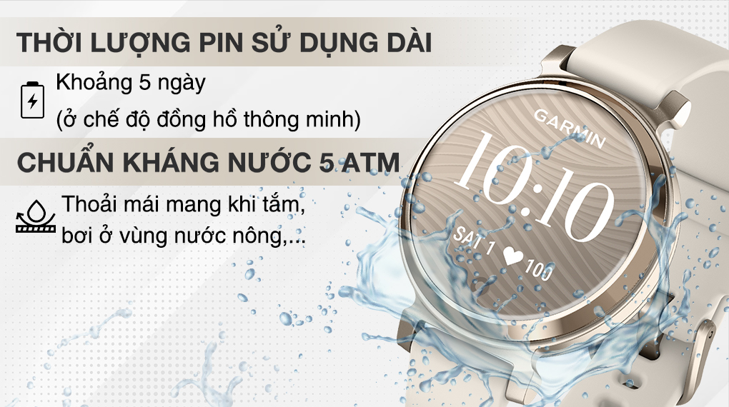 Đồng hồ thông minh Garmin Lily 2 - Pin và kháng nước