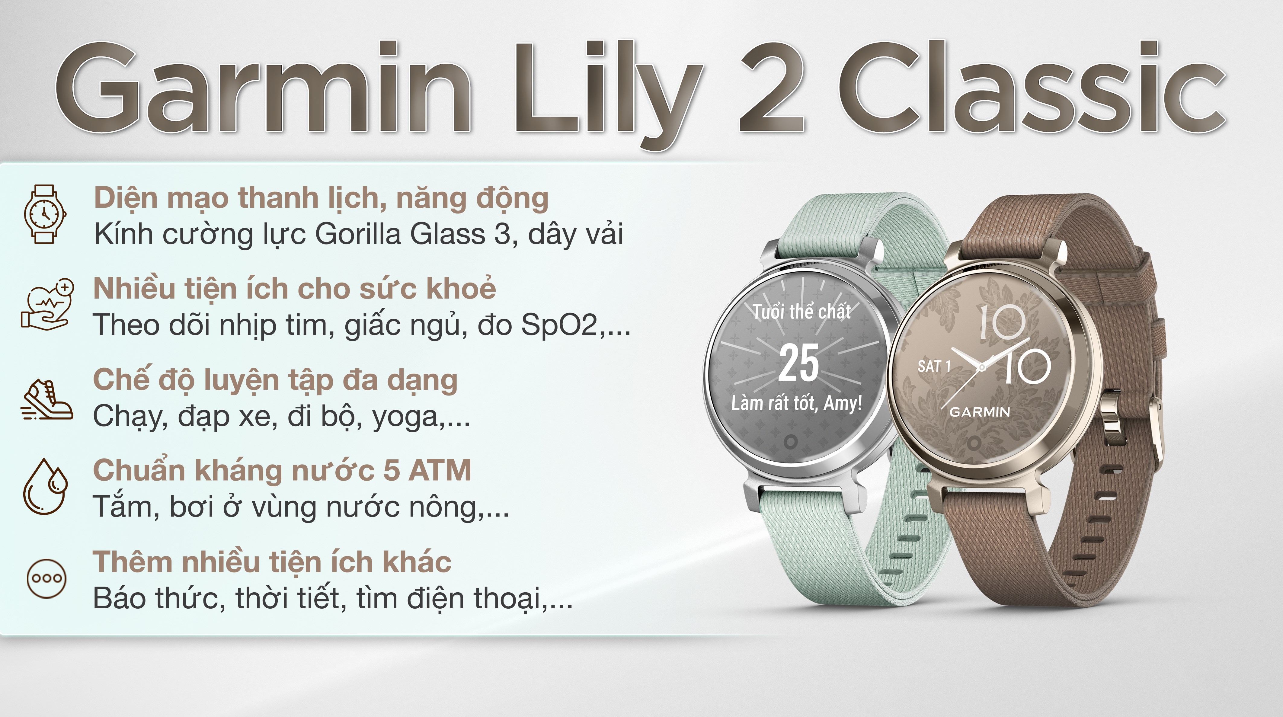 Đồng hồ thông minh Garmin Lily 2 Classic 34mm dây vải