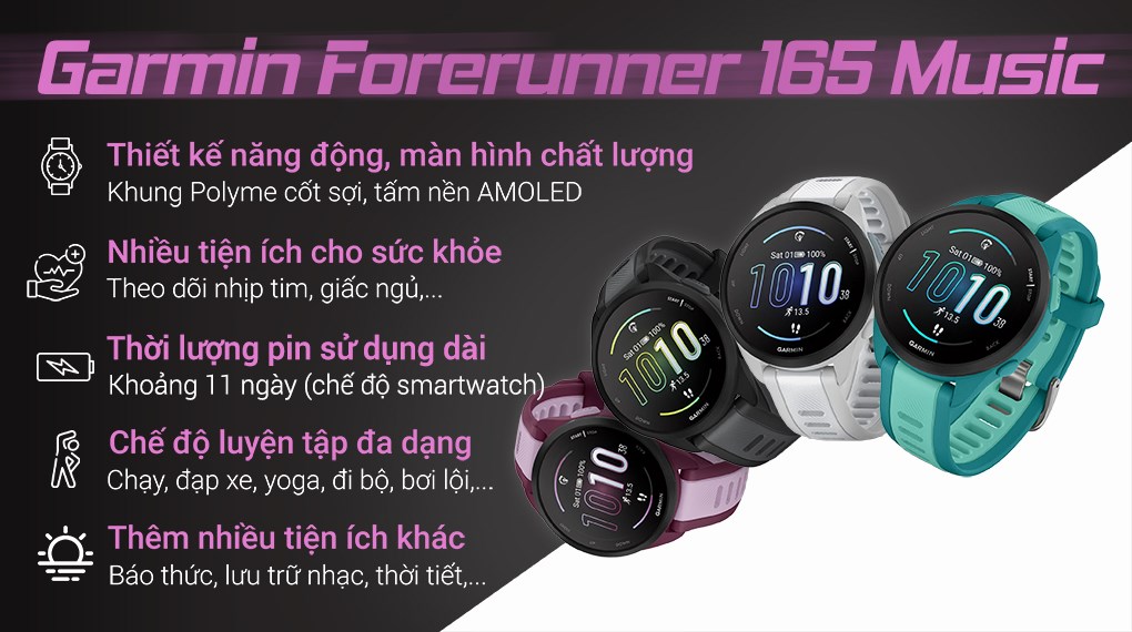 Đồng hồ thông minh Garmin Forerunner 165 Music 43mm