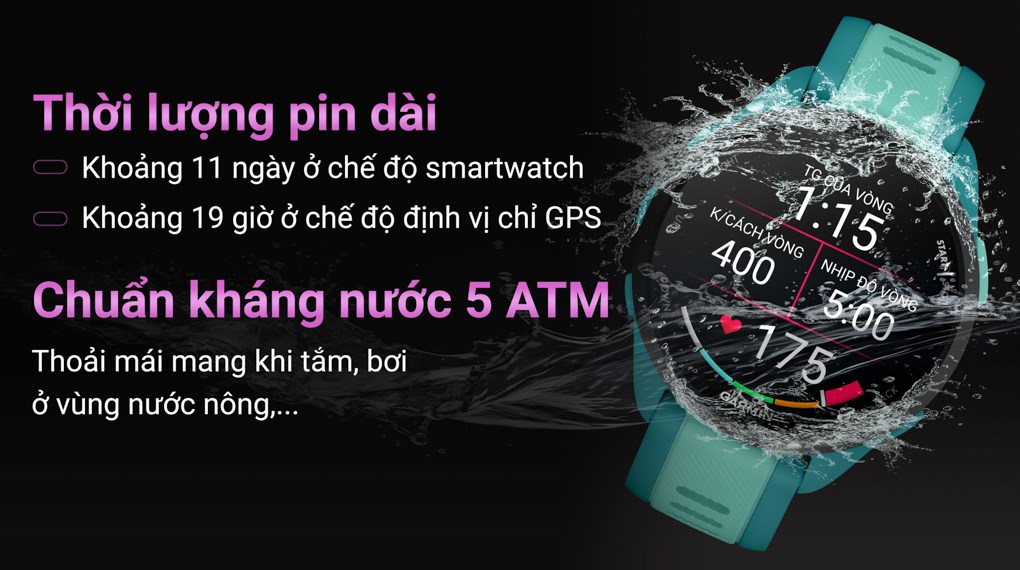 Garmin Forerunner 165 Music 43mm dây silicone