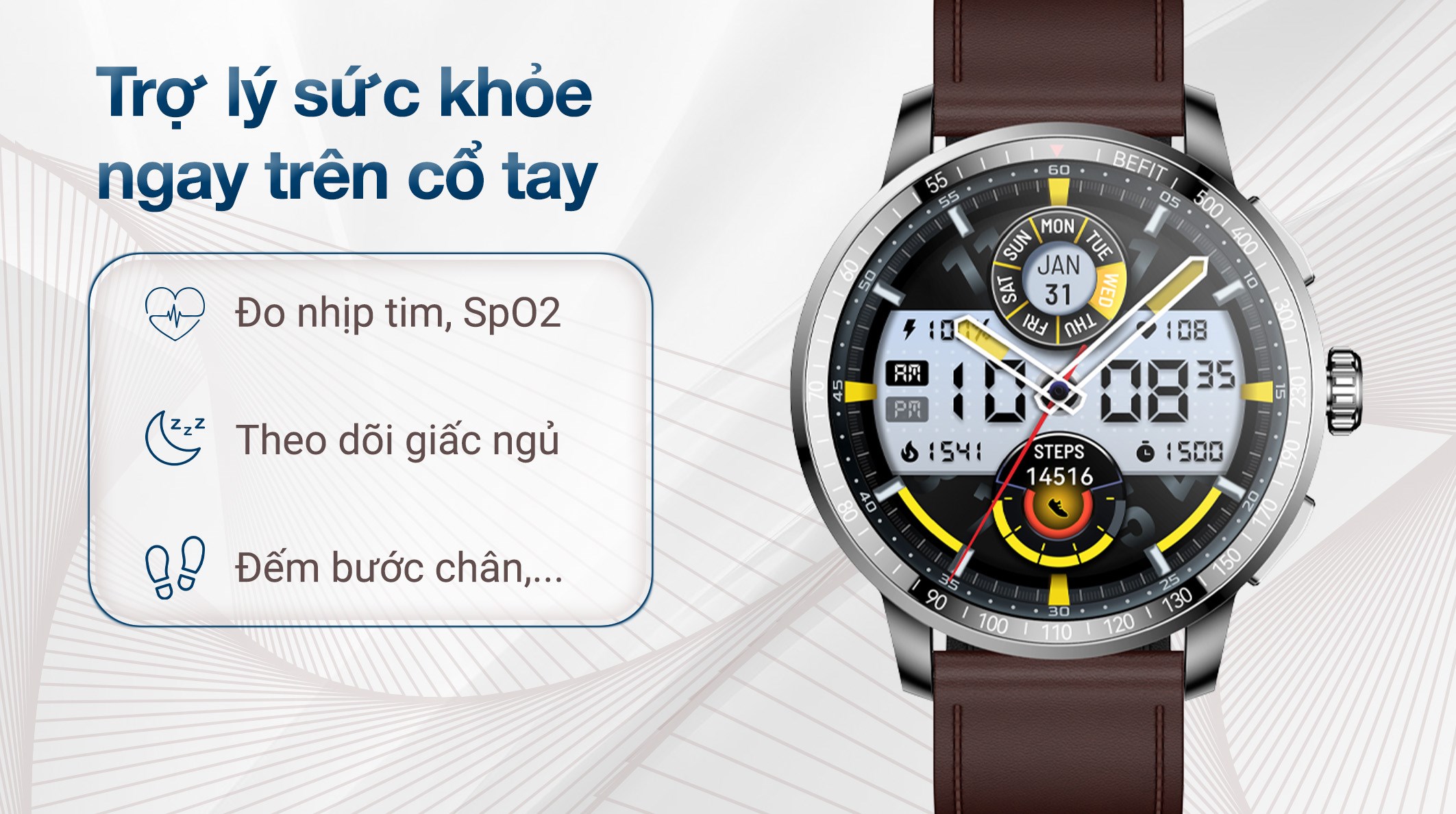 BeFit Sporty 3 46.4mm dây da