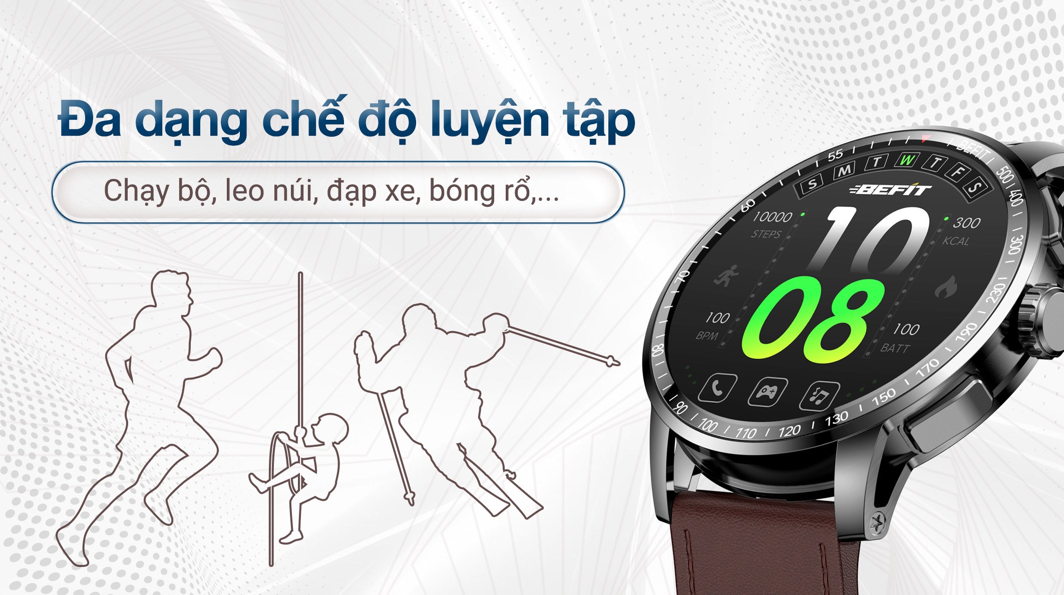 BeFit Sporty 3 46.4mm dây da