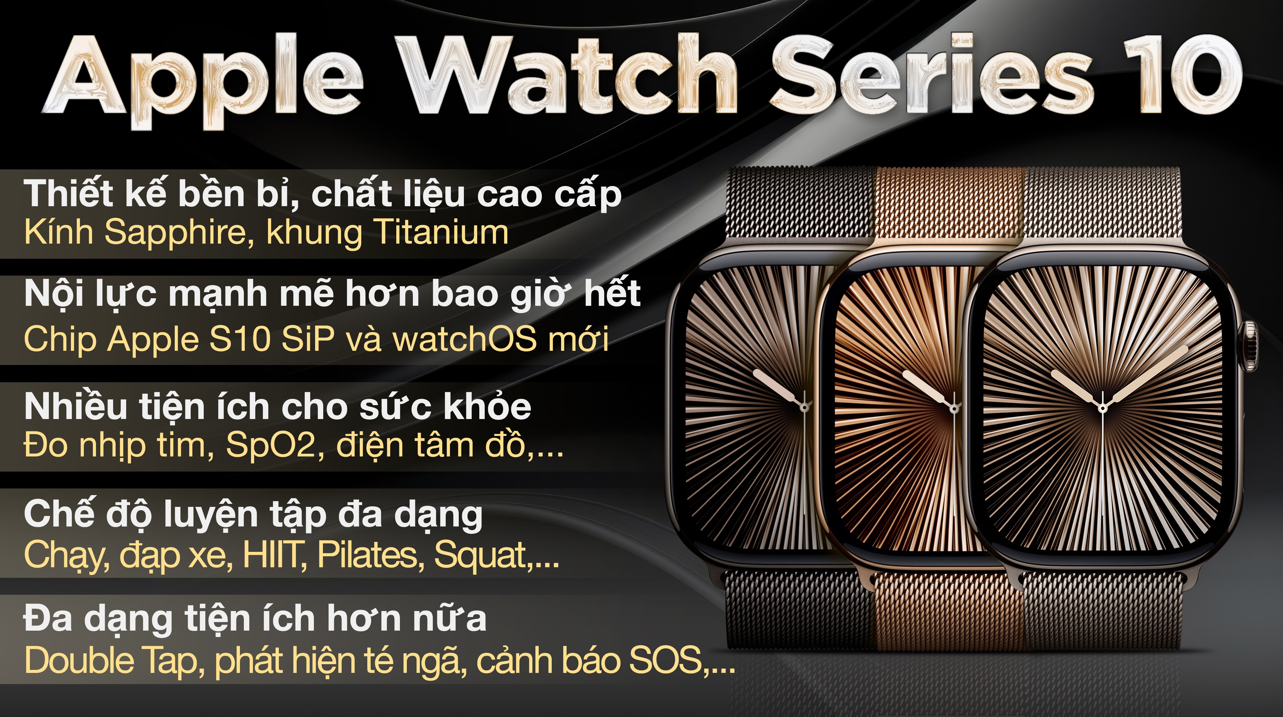 Apple Watch Series 10 GPS + Cellular 42mm viền Titanium dây Milan