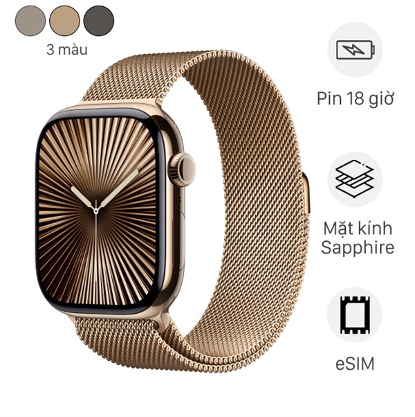 Apple Watch Series 10 GPS + Cellular 42mm viền Titanium dây Milan