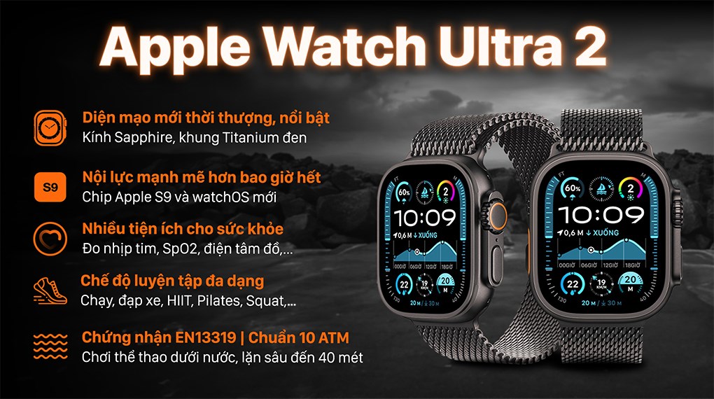 Apple Watch Ultra 2 GPS + Cellular 49mm viền Titanium đen dây Milan