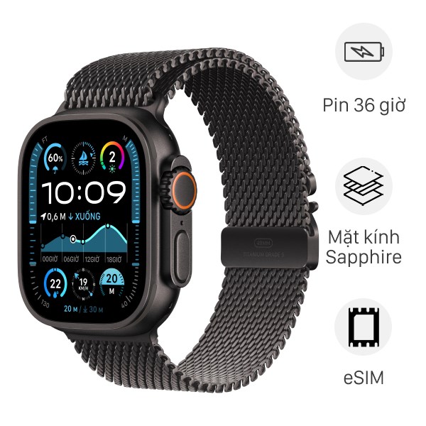 Apple Watch Ultra 2 GPS + Cellular 49mm viền Titanium đen dây Milan