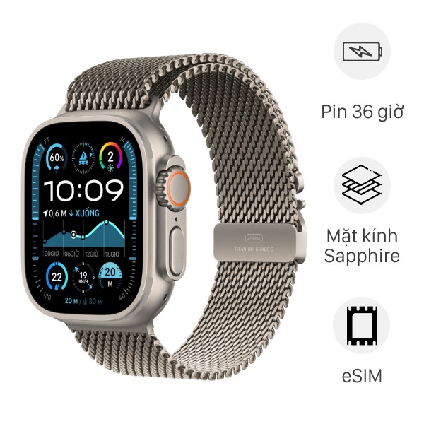 Apple Watch Ultra 2 GPS + Cellular 49mm viền Titanium dây Milan