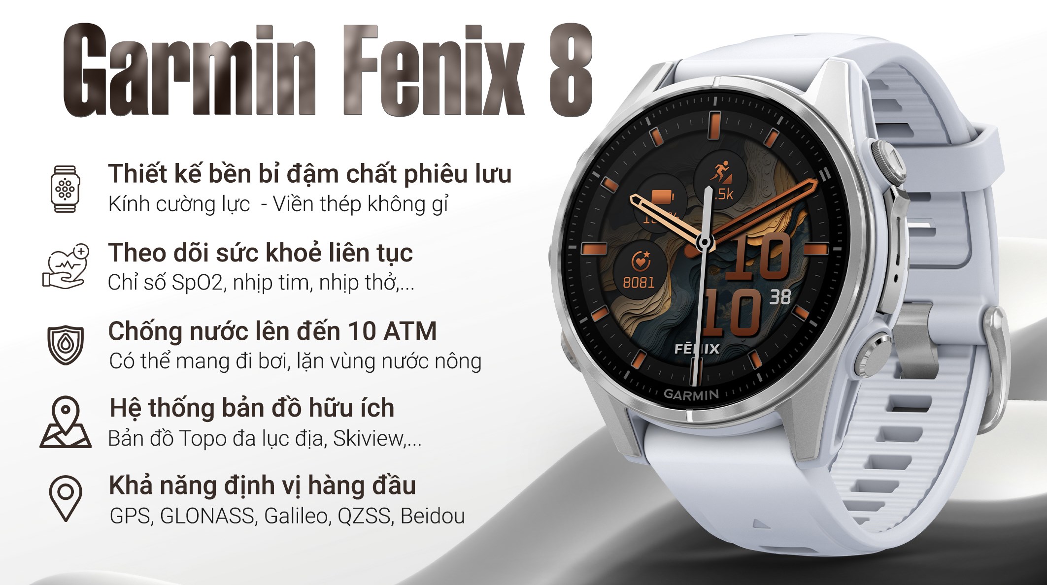 Đồng hồ thông minh Garmin Fenix 8 43mm viền thép