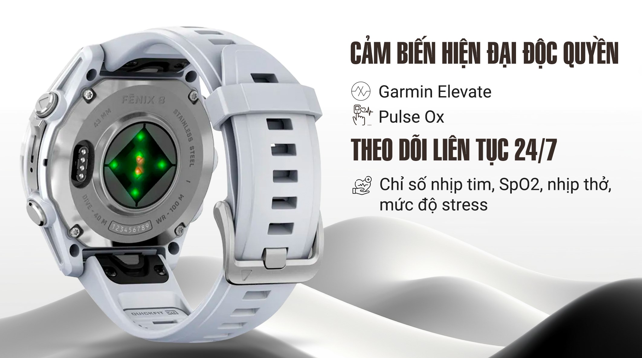 Garmin Fenix 8 43mm viền thép dây silicone