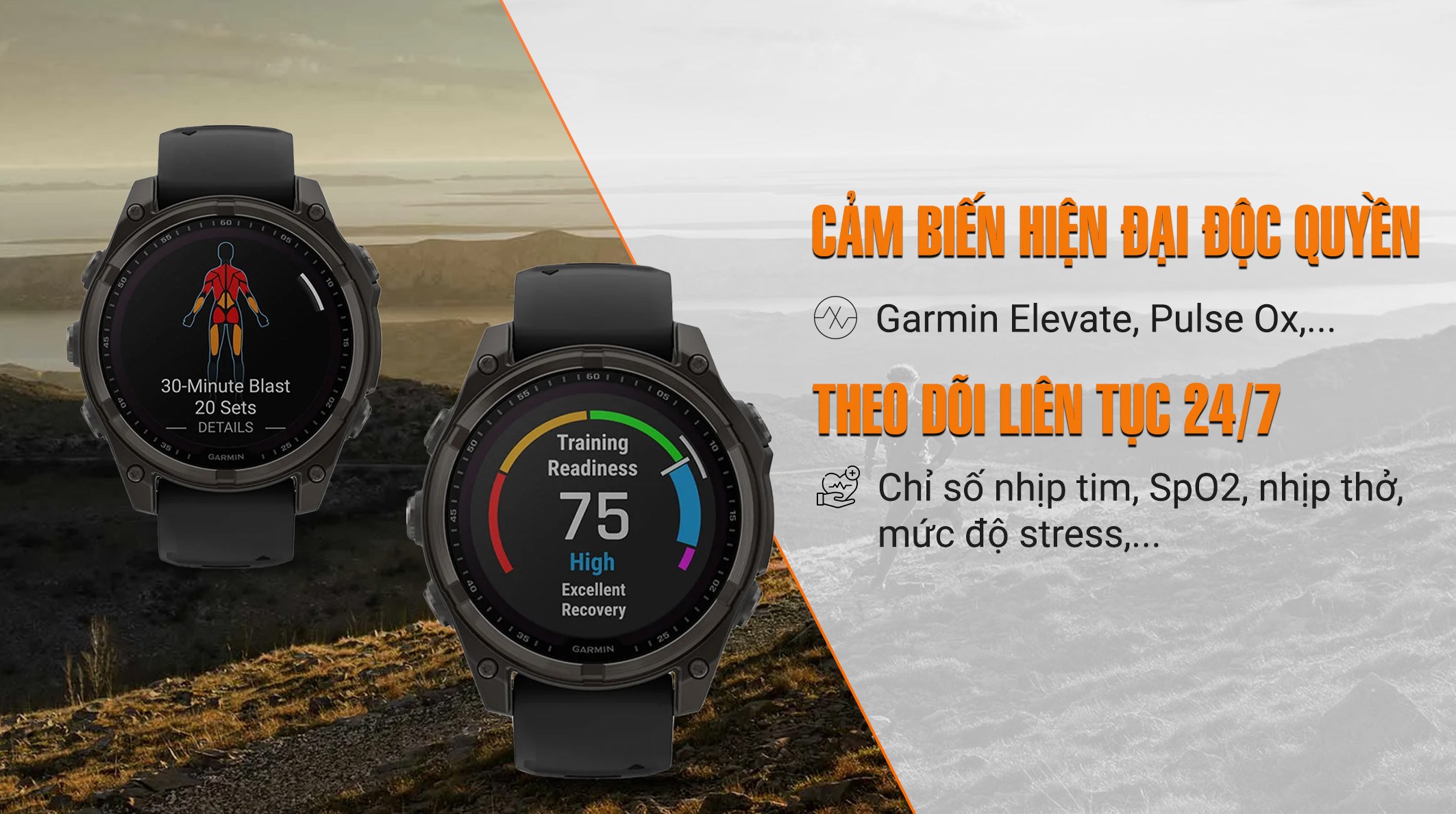 Garmin Fenix 8 Sapphire Solar 47mm viền Titanium dây silicone