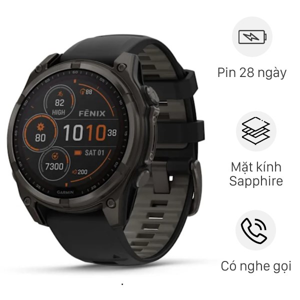 Đồng Hồ Thông Minh Garmin Fenix 8 Sapphire Solar 47Mm Viền Titanium