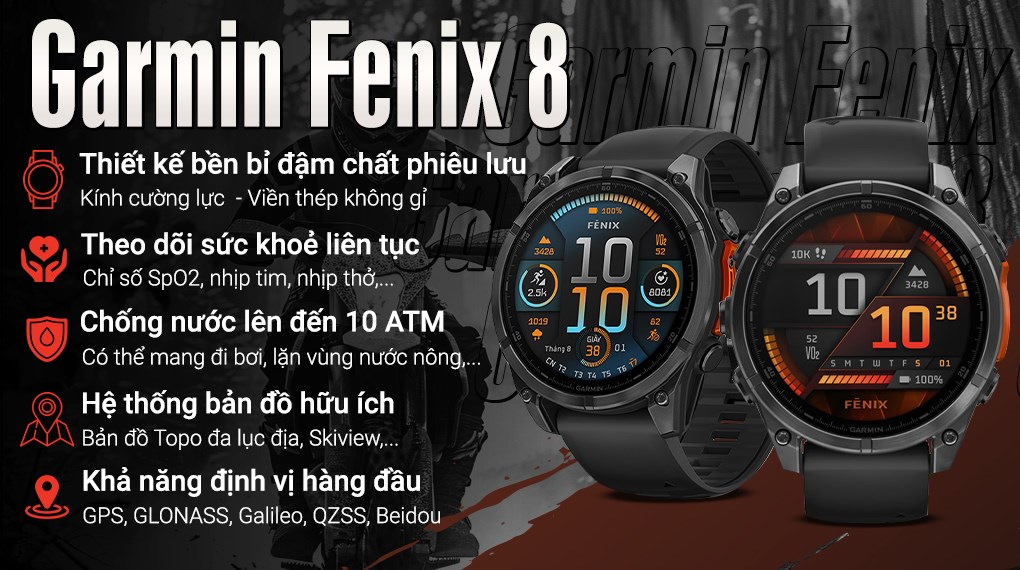 Garmin Fenix 8 47mm viền thép dây silicone