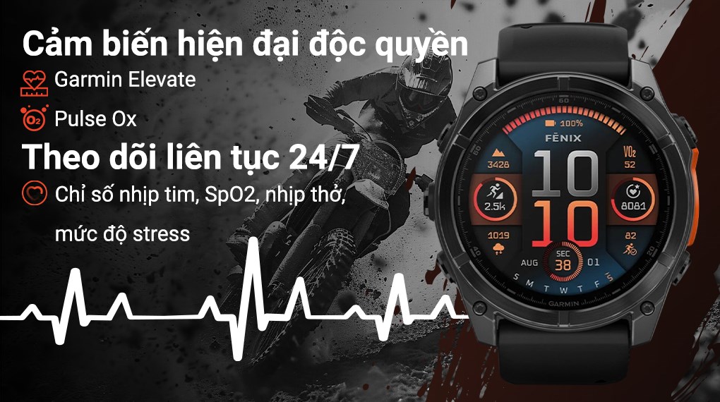 Garmin Fenix 8 47mm viền thép dây silicone