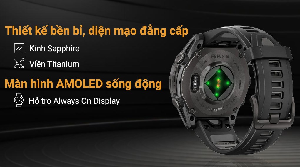 Garmin Fenix 8 Sapphire 43mm viền Titanium dây silicone