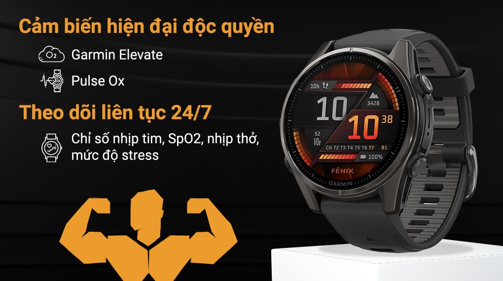 Garmin Fenix 8 Sapphire 43mm viền Titanium dây silicone
