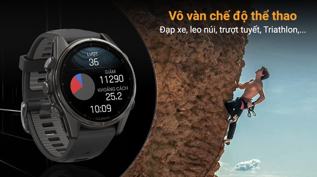 Garmin Fenix 8 Sapphire 43mm viền Titanium dây silicone