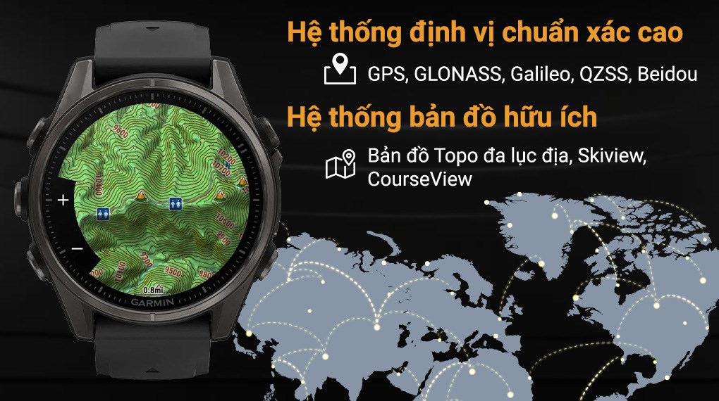 Garmin Fenix 8 Sapphire 43mm viền Titanium dây silicone