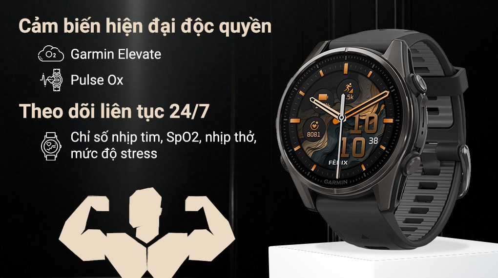 Garmin Fenix 8 Sapphire 43mm viền Titanium dây silicone