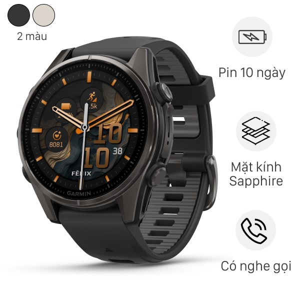 Đồng hồ thông minh Garmin Fenix 8 Sapphire 43mm viền Titanium