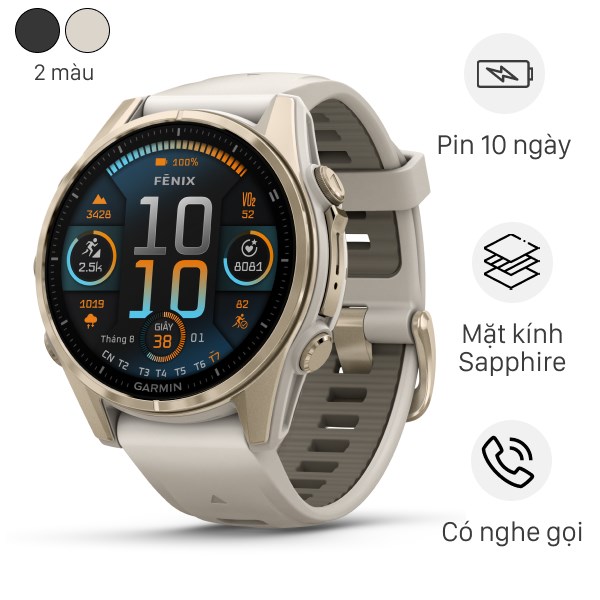 Đồng Hồ Thông Minh Garmin Fenix 8 Sapphire 43Mm Viền Titanium