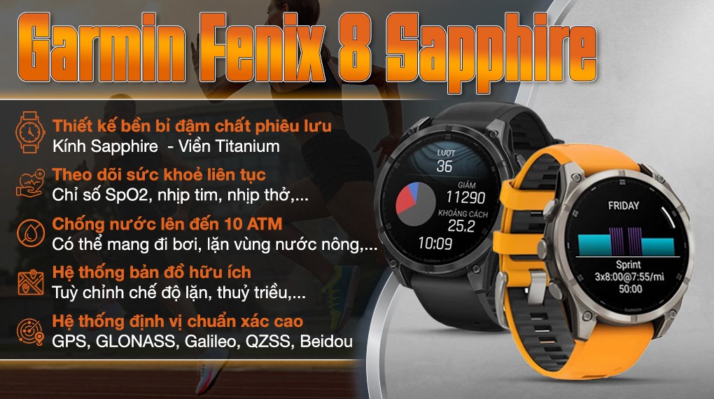 Đồng hồ thông minh Garmin Fenix 8 Sapphire 47mm viền Titanium