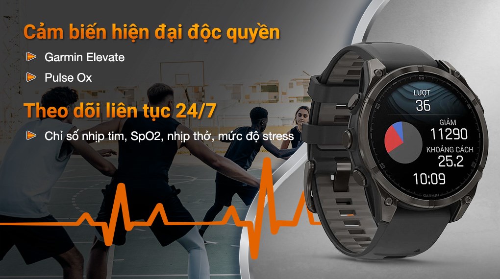 Garmin Fenix 8 Sapphire 47mm viền Titanium dây silicone