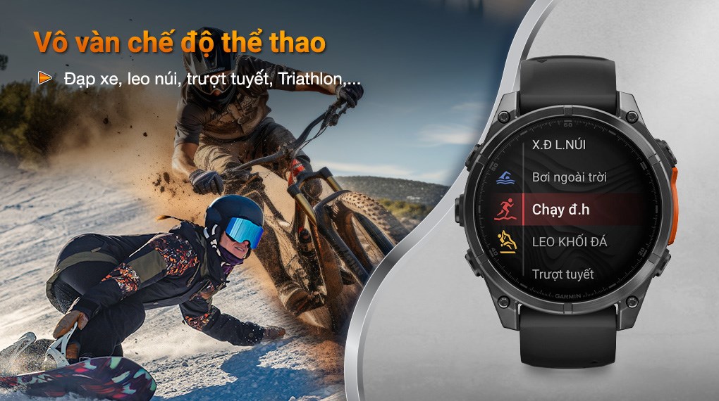 Garmin Fenix 8 Sapphire 47mm viền Titanium dây silicone