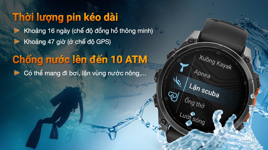 Garmin Fenix 8 Sapphire 47mm viền Titanium dây silicone
