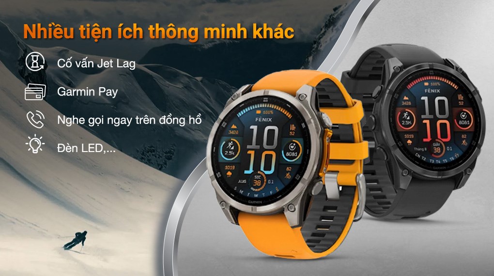 Garmin Fenix 8 Sapphire 47mm viền Titanium dây silicone