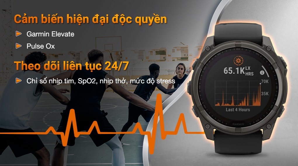 Garmin Fenix 8 Sapphire Solar 51mm viền Titanium dây silicone