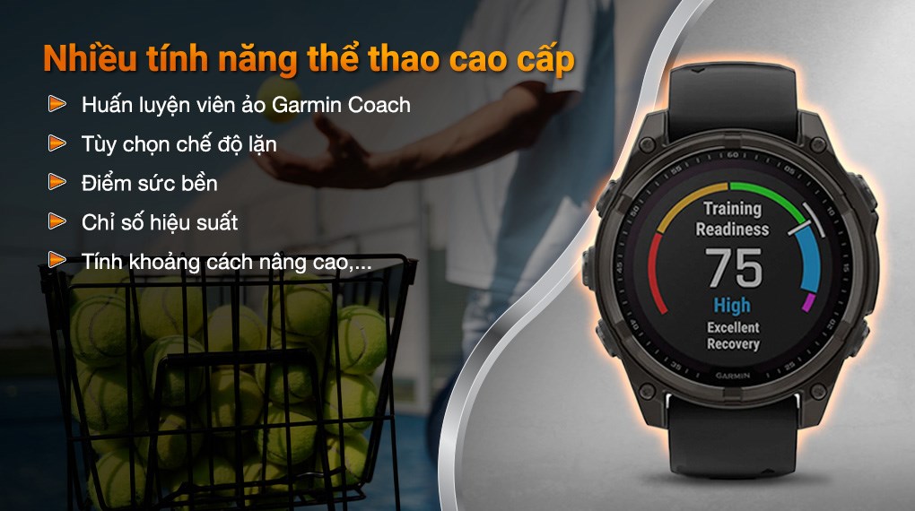 Garmin Fenix 8 Sapphire Solar 51mm viền Titanium dây silicone
