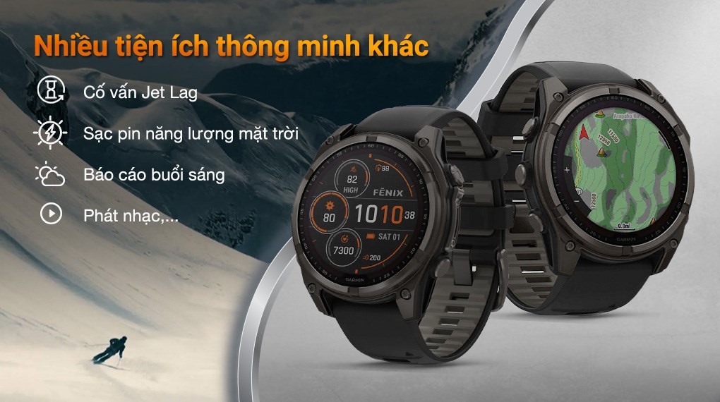 Garmin Fenix 8 Sapphire Solar 51mm viền Titanium dây silicone