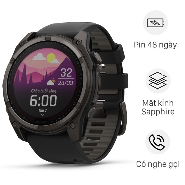 Đồng Hồ Thông Minh Garmin Fenix 8 Sapphire Solar 51Mm Viền Titanium