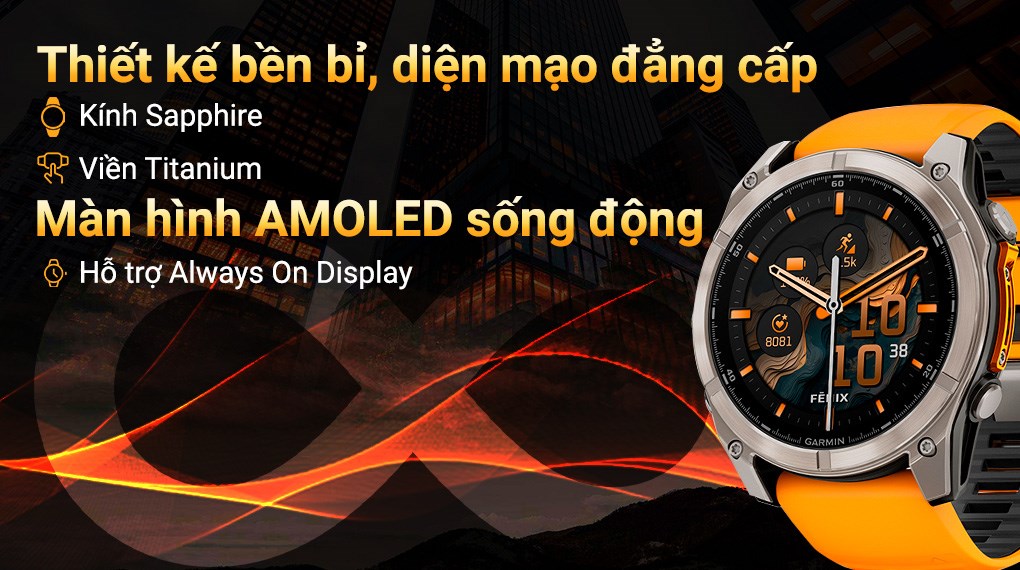 Garmin Fenix 8 Sapphire 51mm viền Titanium dây silicone
