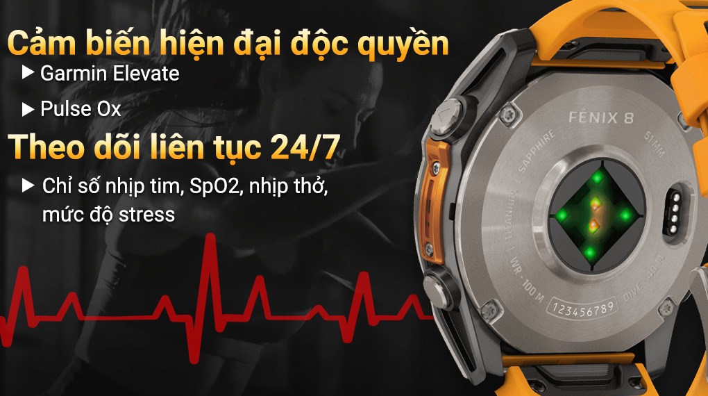 Garmin Fenix 8 Sapphire 51mm viền Titanium dây silicone