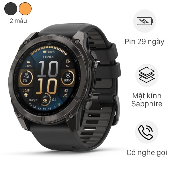 Garmin Fenix 8 Sapphire 51mm viền Titanium dây silicone