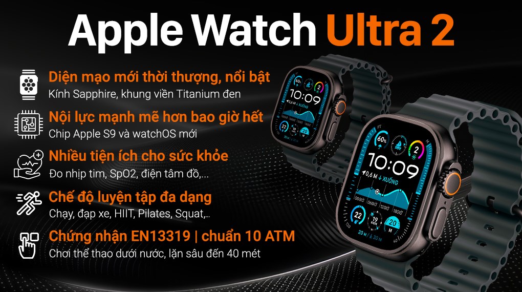 Apple Watch Ultra 2 GPS + Cellular 49mm viền Titanium đen dây Ocean